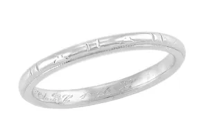 J.R. Wood Etched Vintage Wedding Ring in Platinum - 1930's Art Deco Band