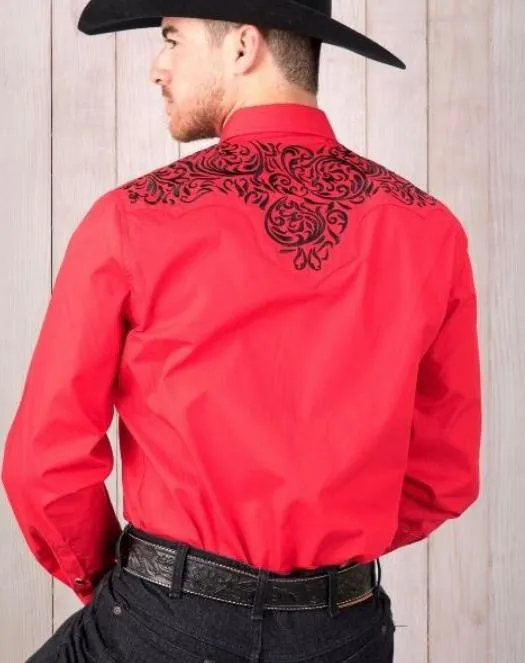Julian Red Embroidered Western Shirt