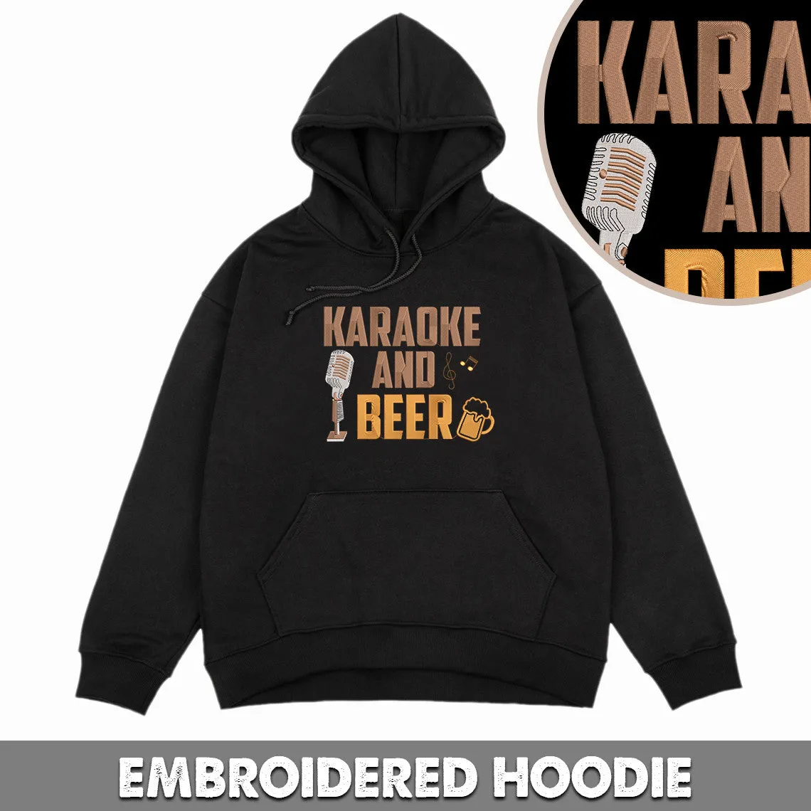Karaoke And Beer Embroidered Sweatshirt   Hoodie