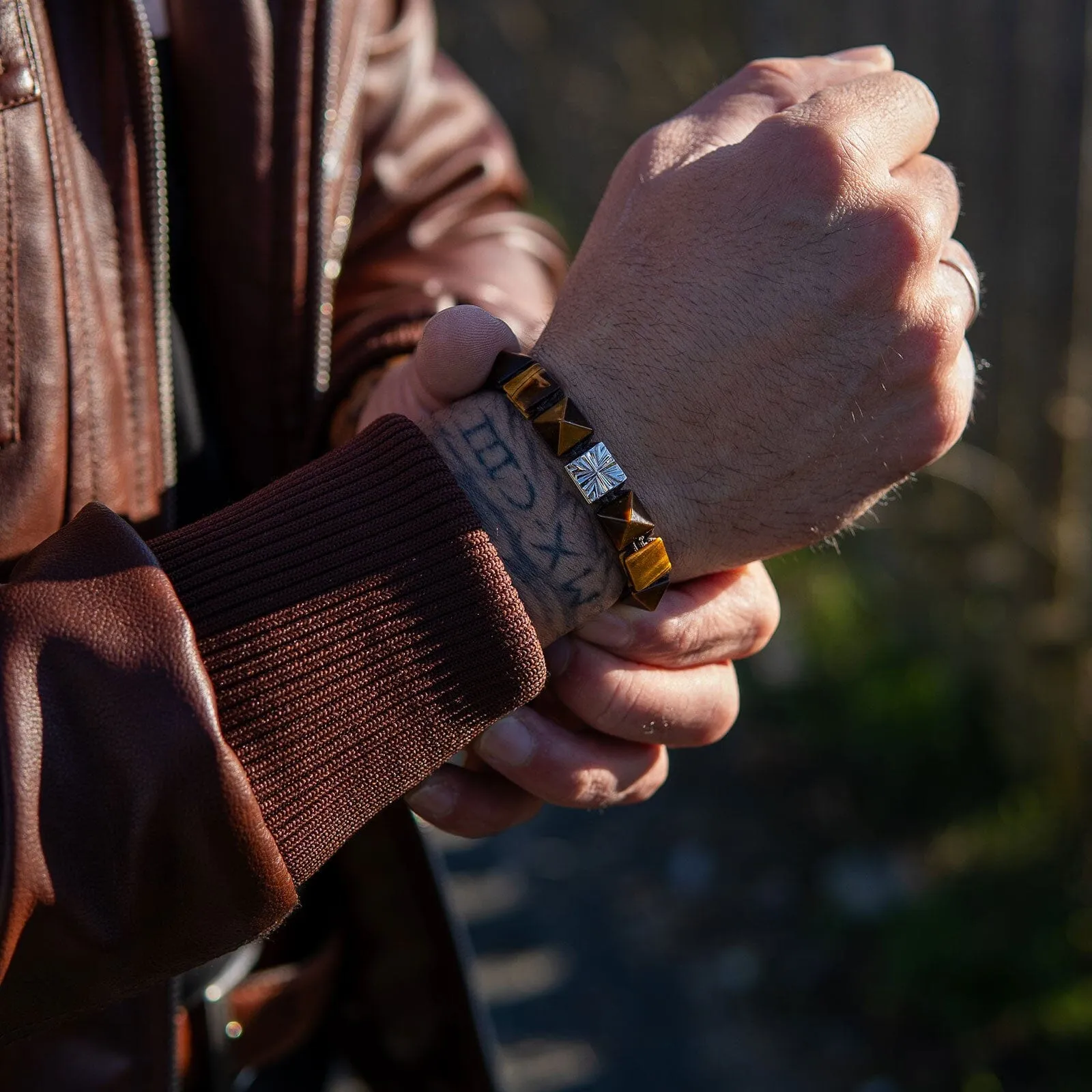 Knight's Cross Golden Tiger Eye Macrame Bracelet