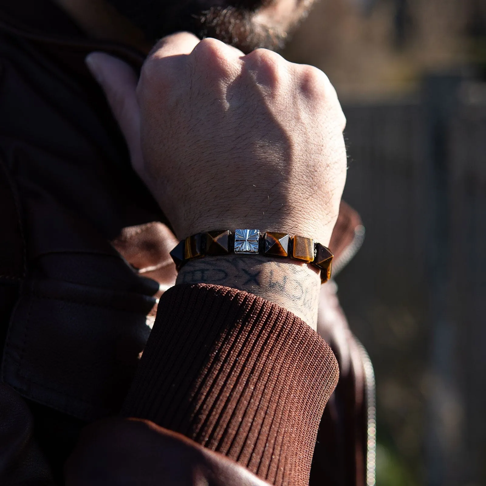Knight's Cross Golden Tiger Eye Macrame Bracelet