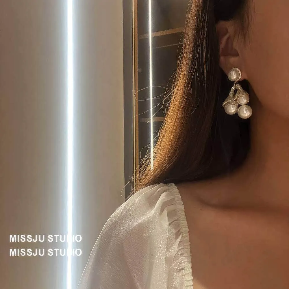 Large Pearl Deco Paved Crystal Statement Earrings