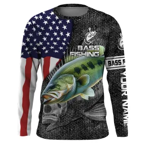 Largemouth Bass fishing American flag patriot Custom name Long sleeve, Long Sleeve Hooded NPQ872