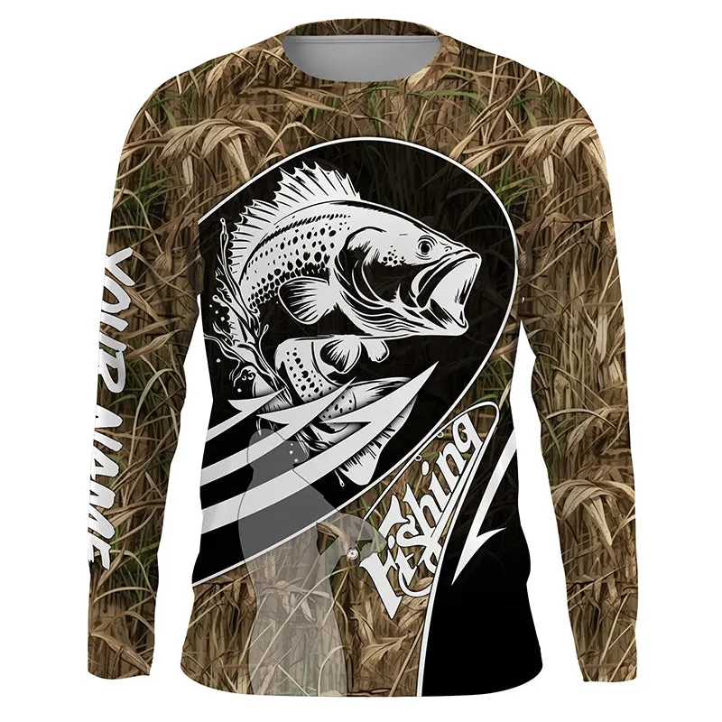 Largemouth Bass fishing tattoo camo fishing Custom Name Long sleeve, Long Sleeve Hooded Fishing Shirt - NPQ669
