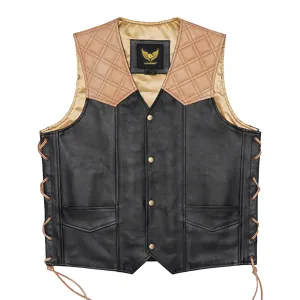 Leatherick Classic Diamond Stitch Biker Vest with Side Laces