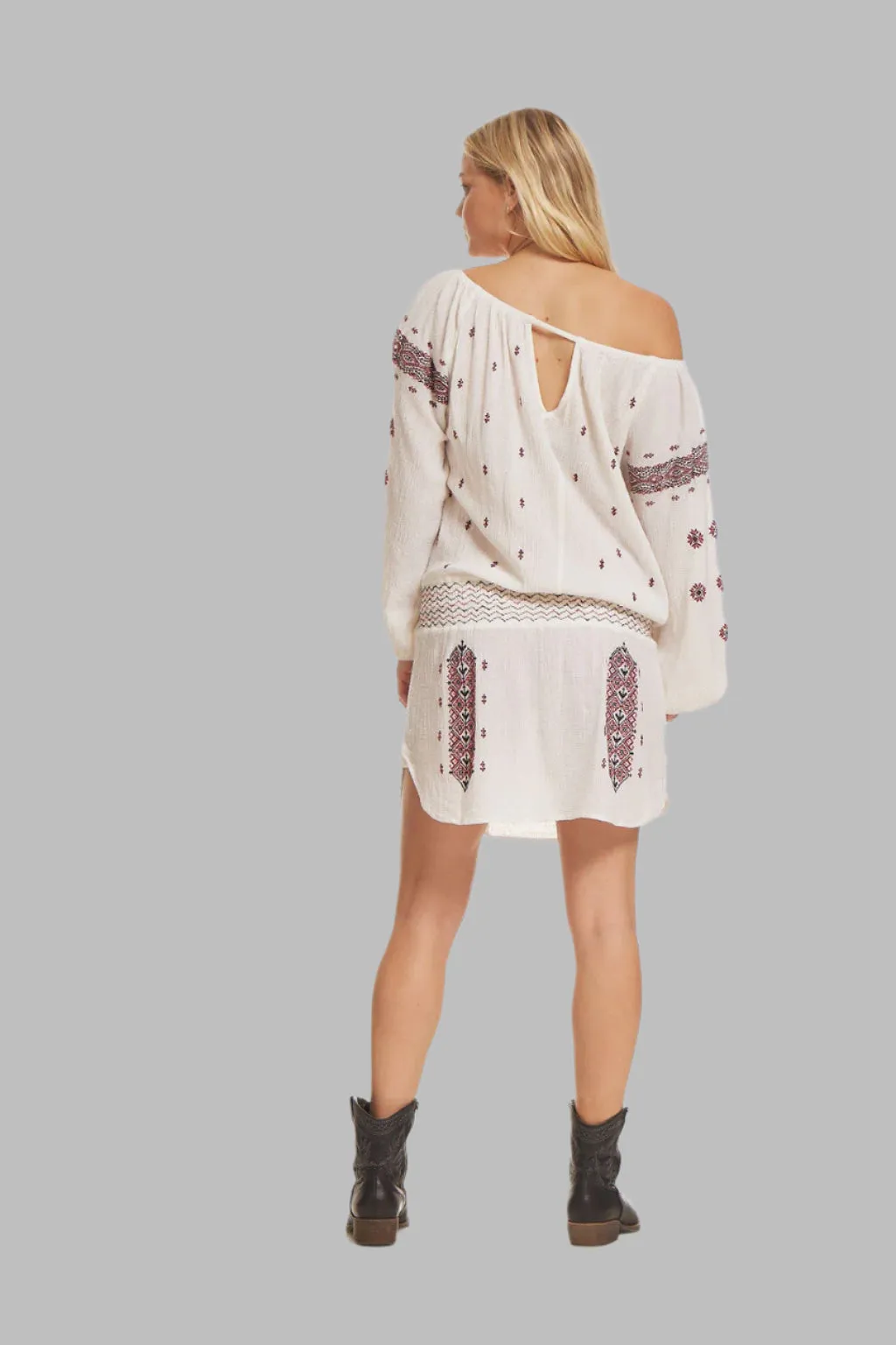 Lisa Embroidered Short  Dress or Tunic Natural/Red