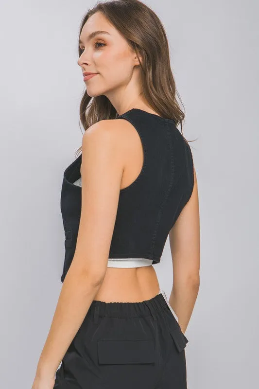Love Tree Denim Buttoned Vest Top