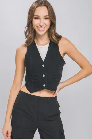Love Tree Denim Buttoned Vest Top