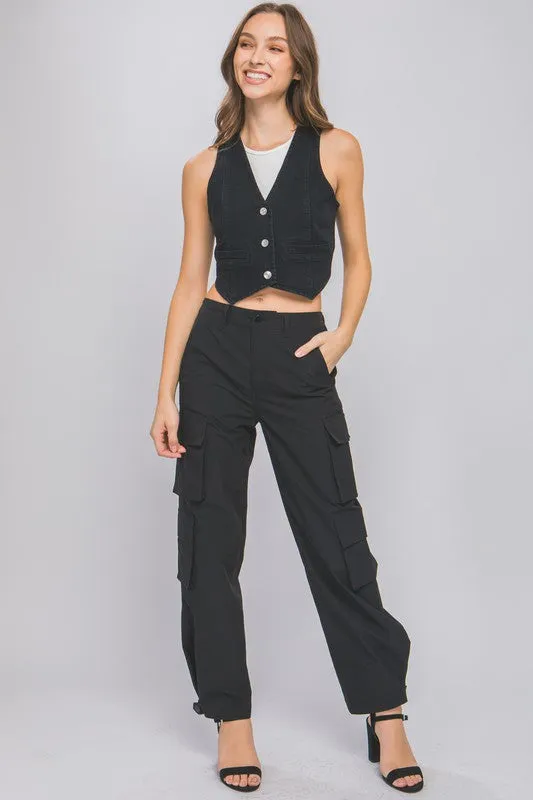 Love Tree Denim Buttoned Vest Top
