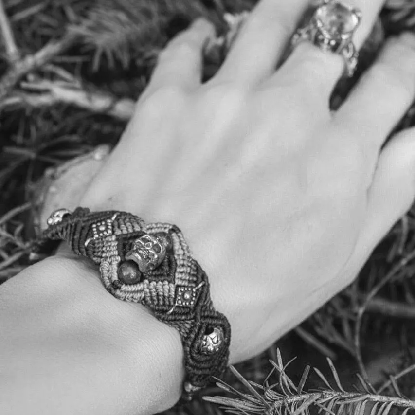 Macrame Sterling Skull Cuff