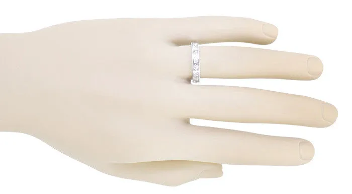 Mens Art Deco Antique Style Engraved Floral Fan Millgrain Edged Wedding Ring in White Gold | 4mm