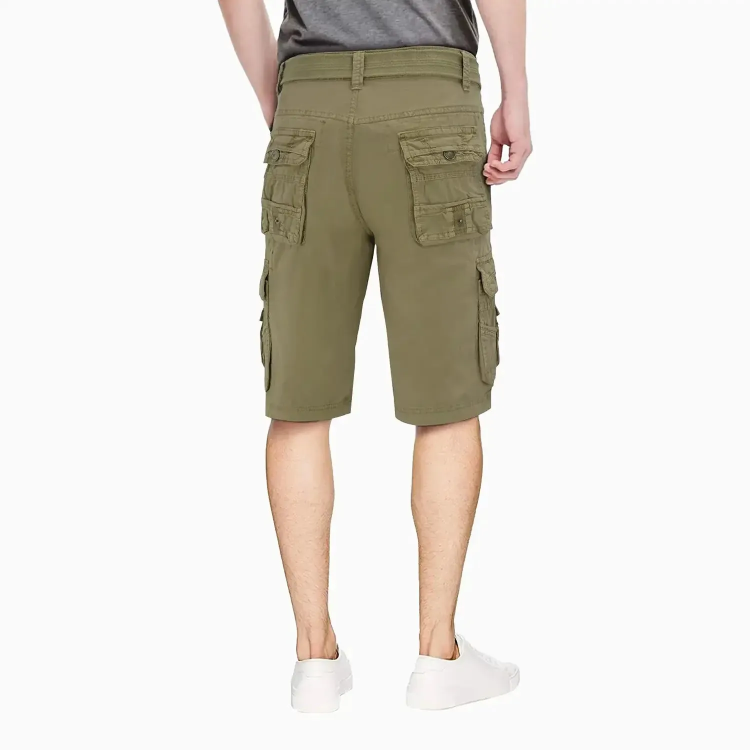 Men's Belted Cargo Shorts With Snap Detail