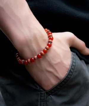 Men's Carnelian and Tibetan Glass Corded Bracelet