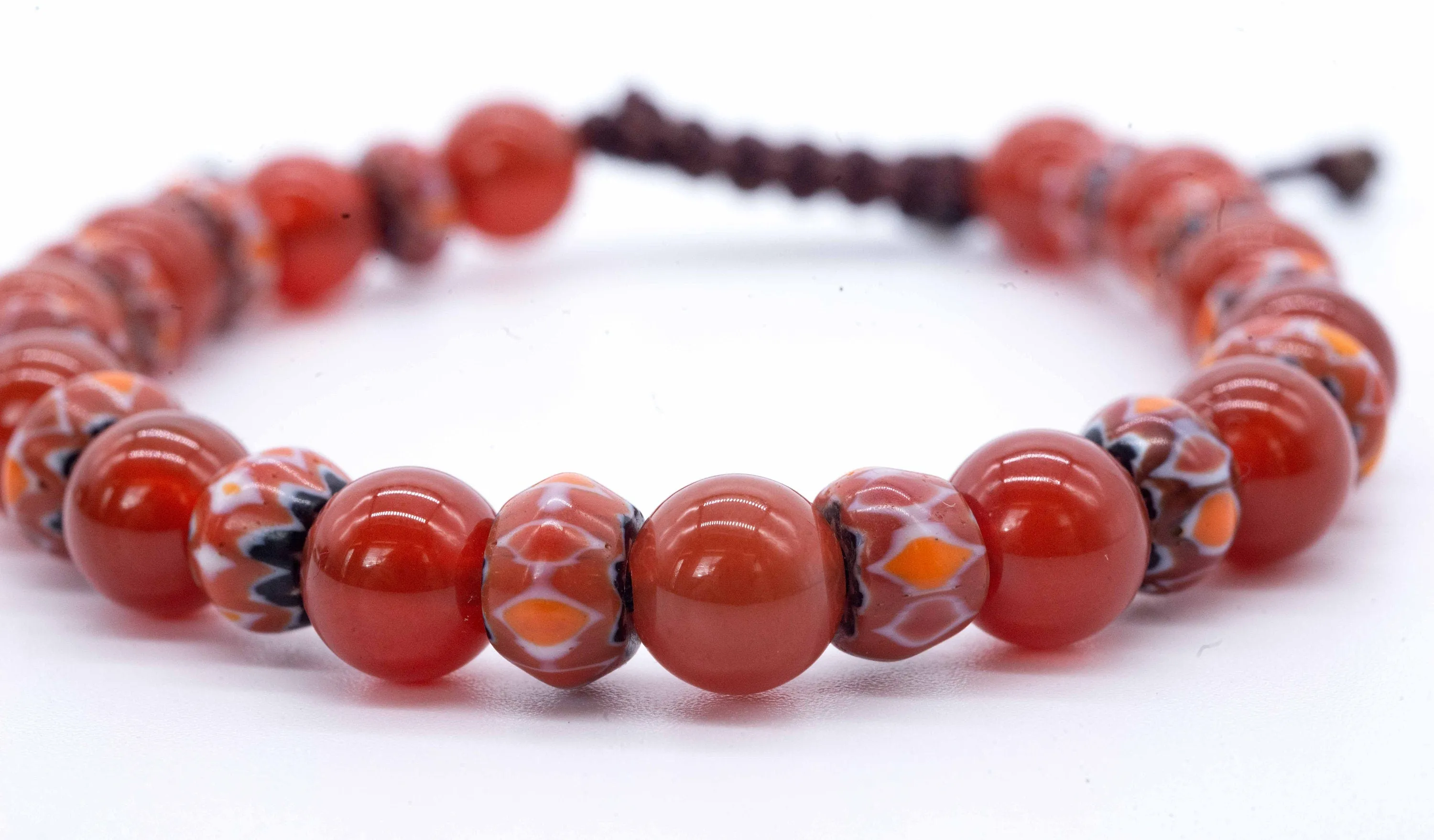 Men's Carnelian and Tibetan Glass Corded Bracelet