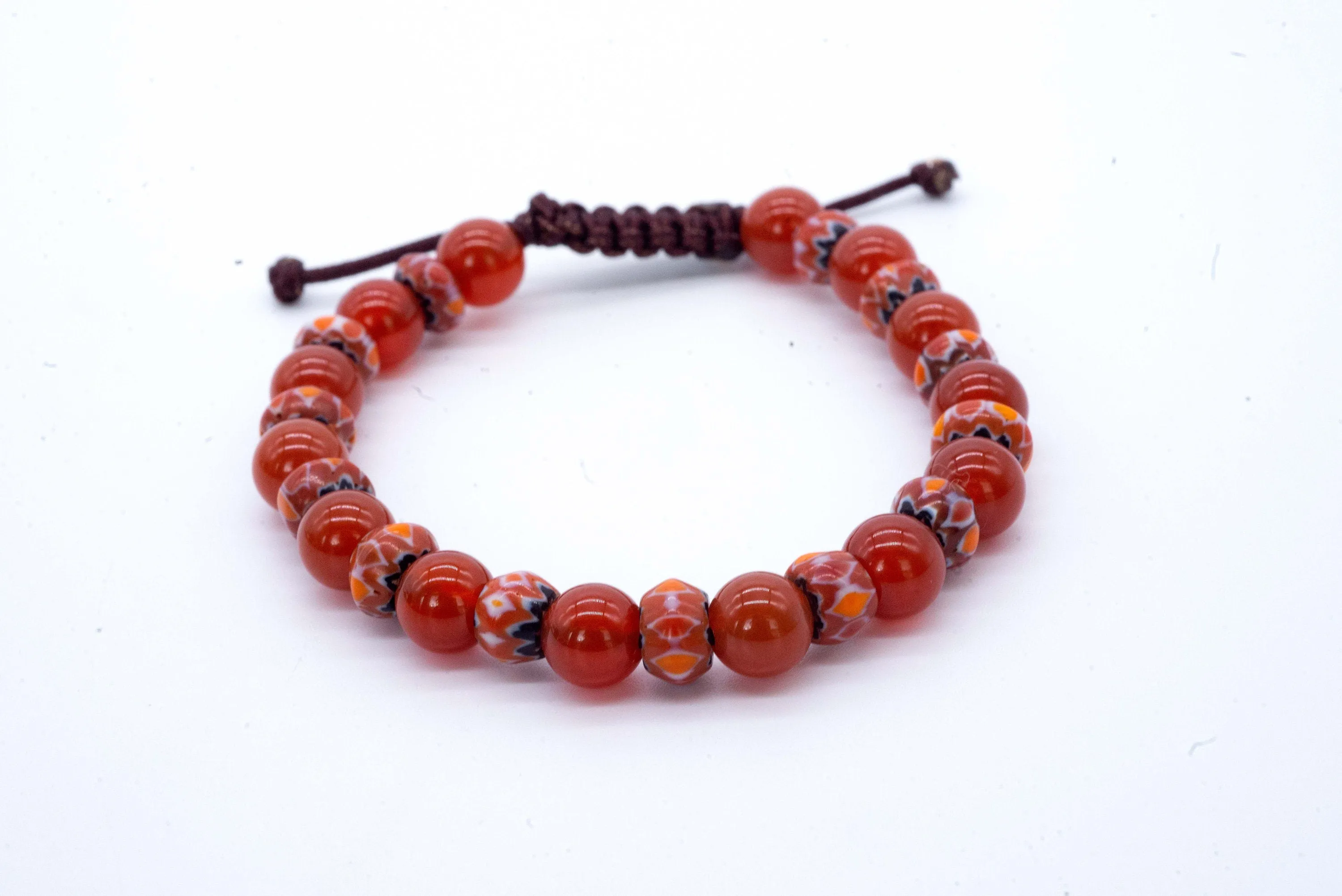 Men's Carnelian and Tibetan Glass Corded Bracelet