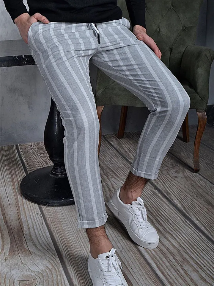 Men's Casual Simple Style Stripe Pattern Solid Color Drawstring Pants
