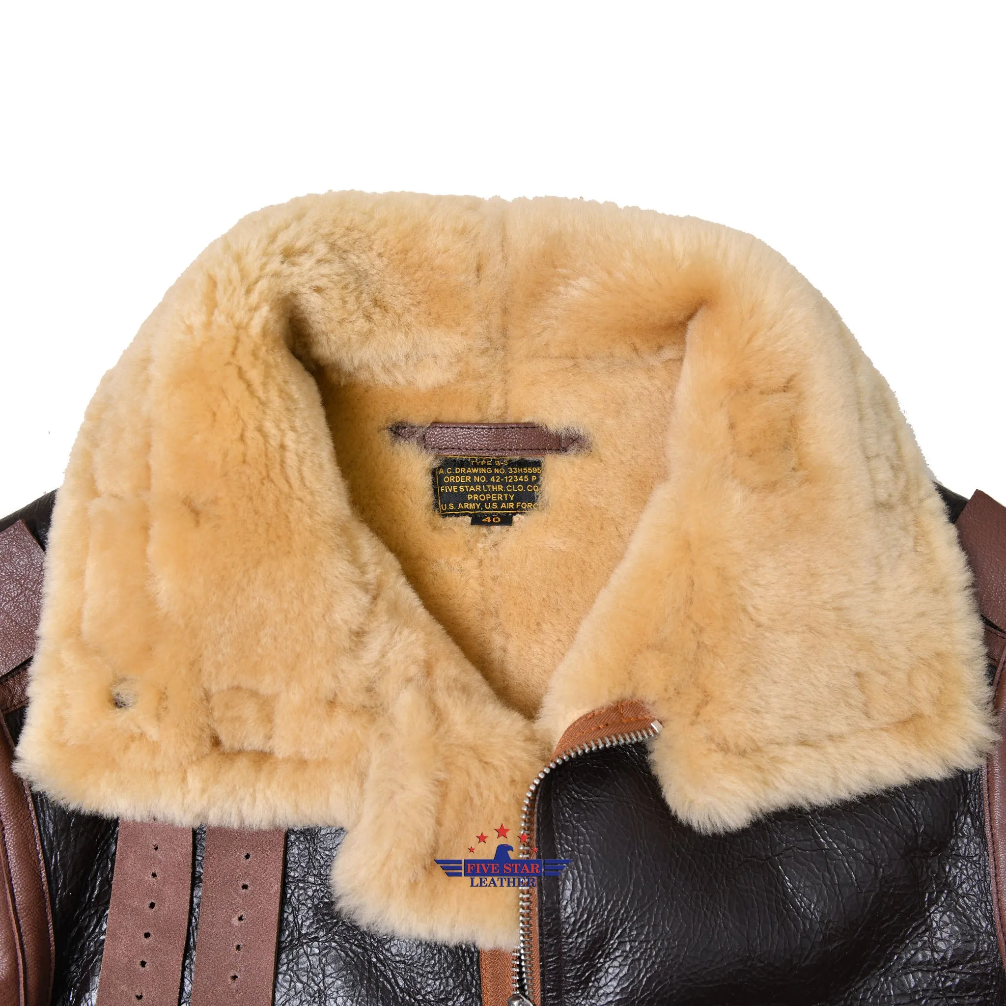 MEN'S CLASSIC B-3 WWII REAL SHEEPSHEARLING BOMBER PILOT US AIR CORPS JACKET