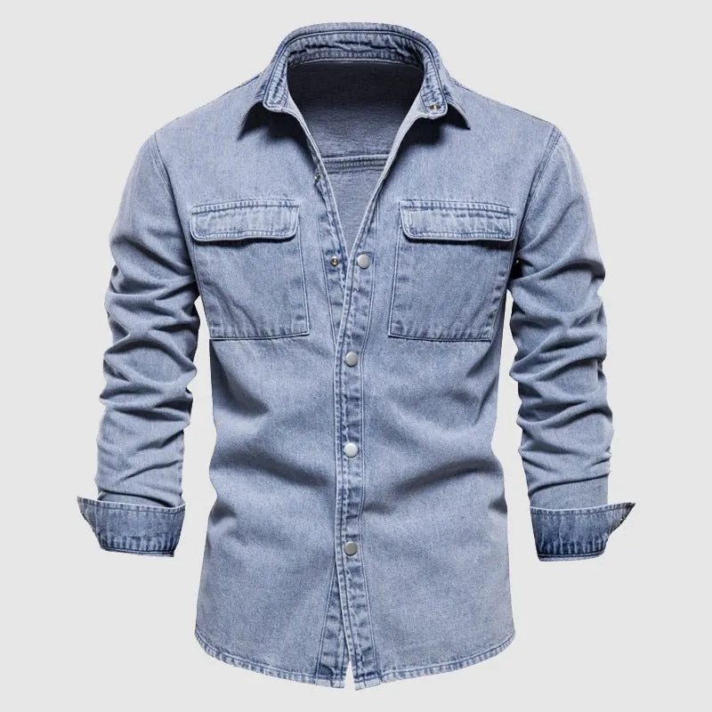 Men's Classic Denim Shirt with Patch Pockets