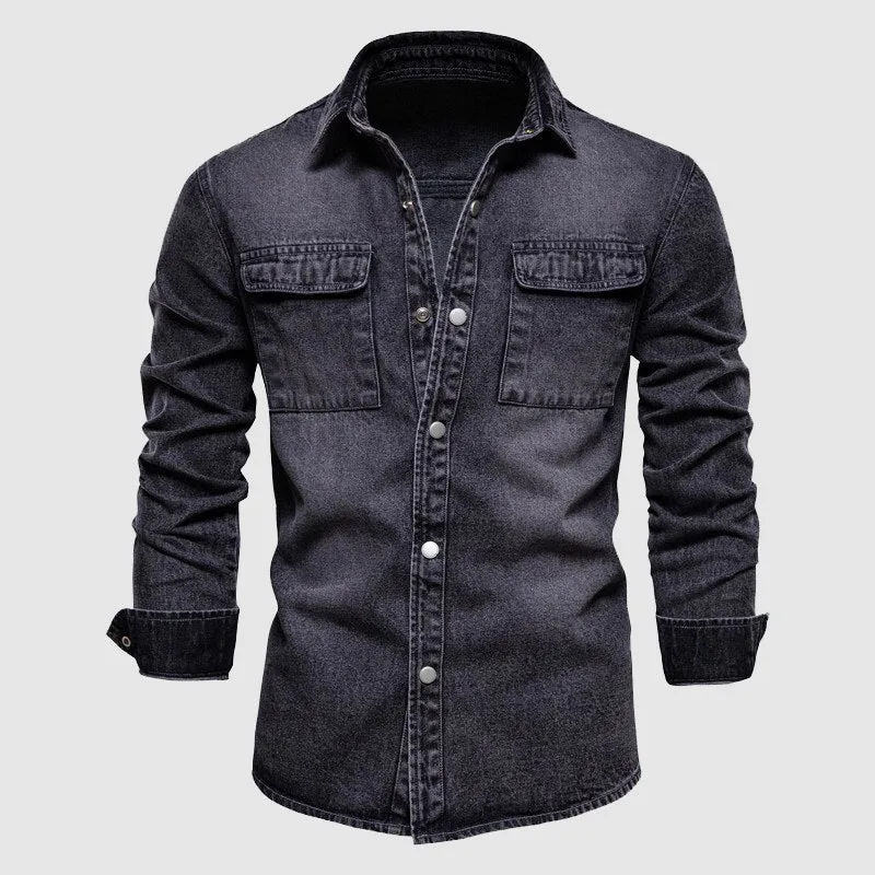 Men's Classic Denim Shirt with Patch Pockets