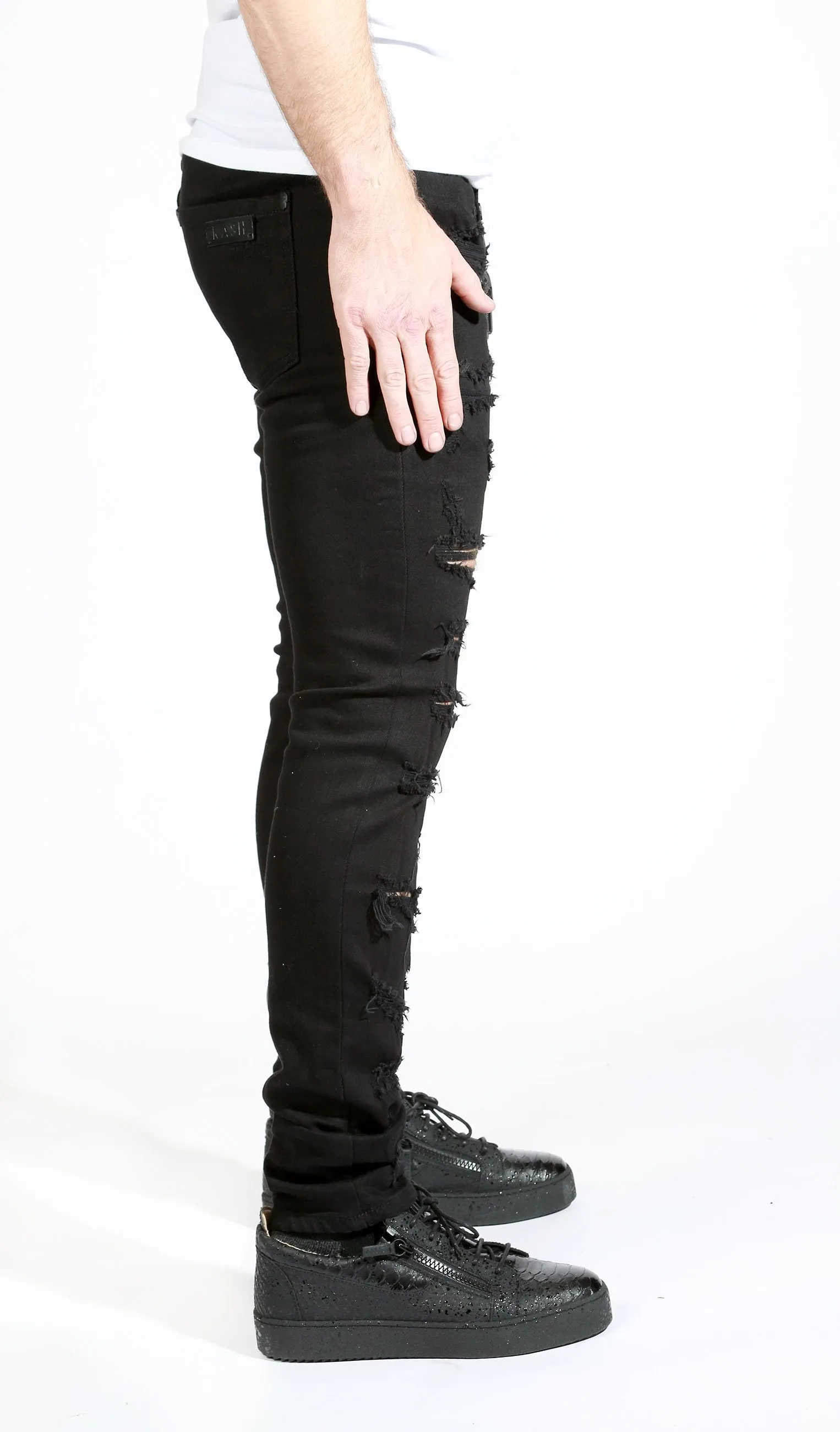Men's Distressed Black Kash Denim