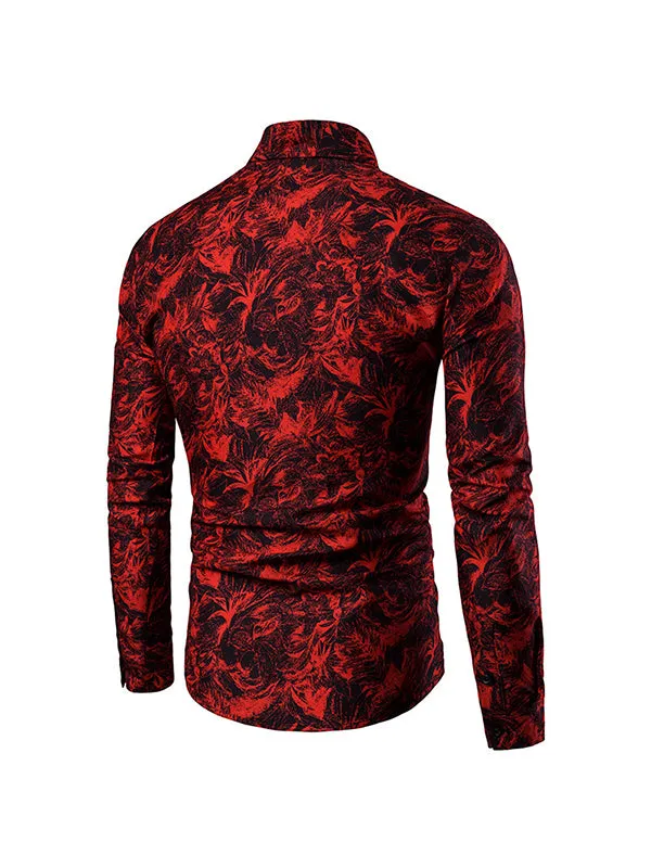 Men's Floral Print Long Sleeve Shirt