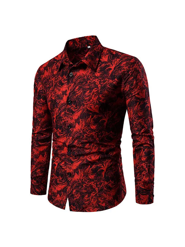 Men's Floral Print Long Sleeve Shirt