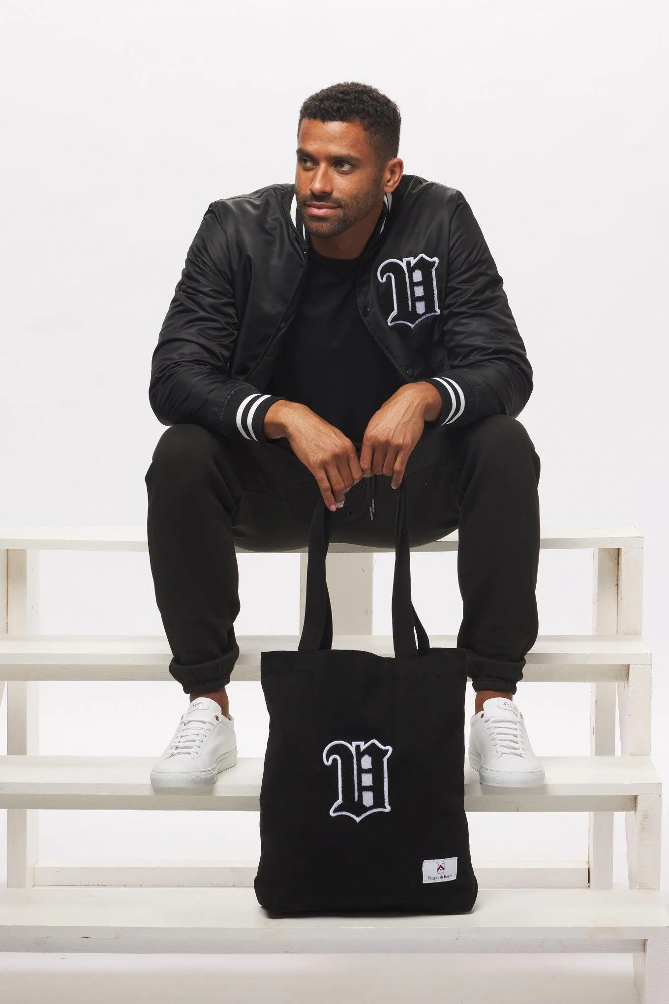 Men's - House of V - Black Varsity Chenille Patch Heavyweight Canvas Tote Bag