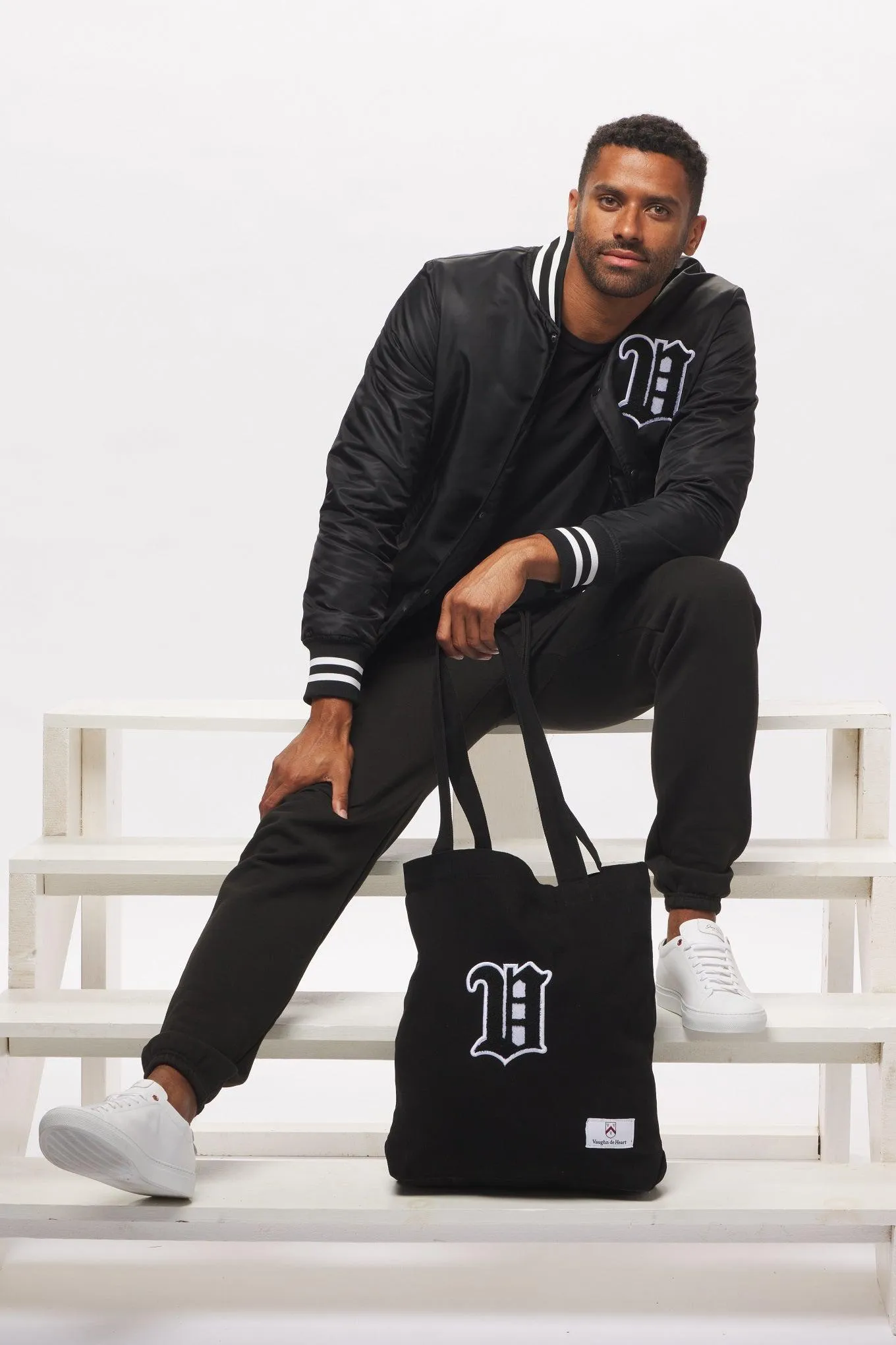 Men's - House of V - Black Varsity Chenille Patch Heavyweight Canvas Tote Bag
