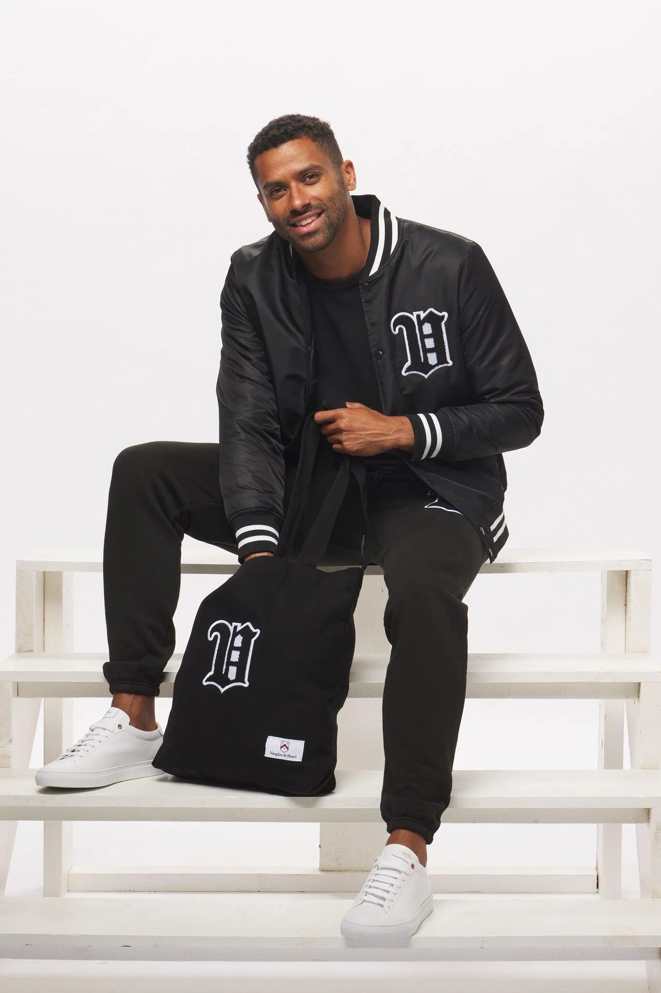 Men's - House of V - Black Varsity Chenille Patch Heavyweight Canvas Tote Bag