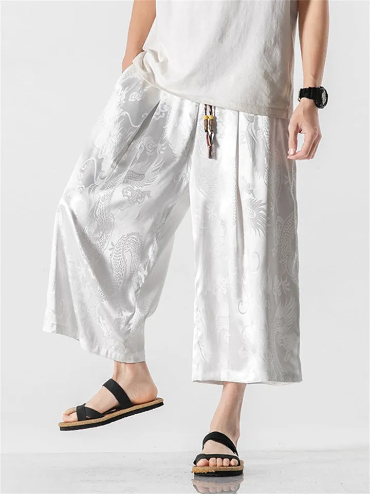 Men's Loose Chinese Style Dragon Shadow Cropped Pants