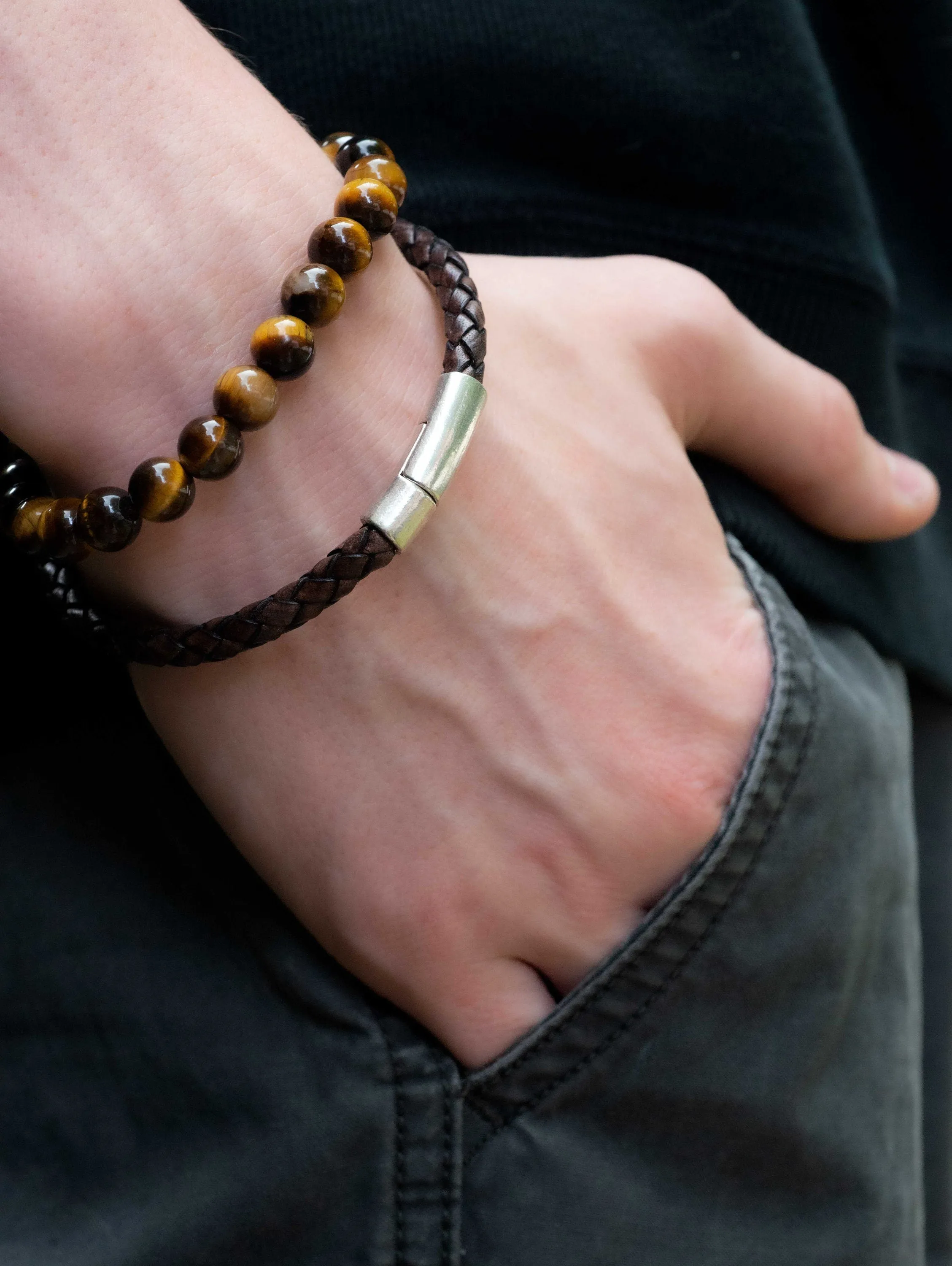Men's Natural Tiger Eye Bracelet on Cord