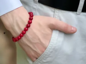 Men's Red Coral Adjustable Bracelet