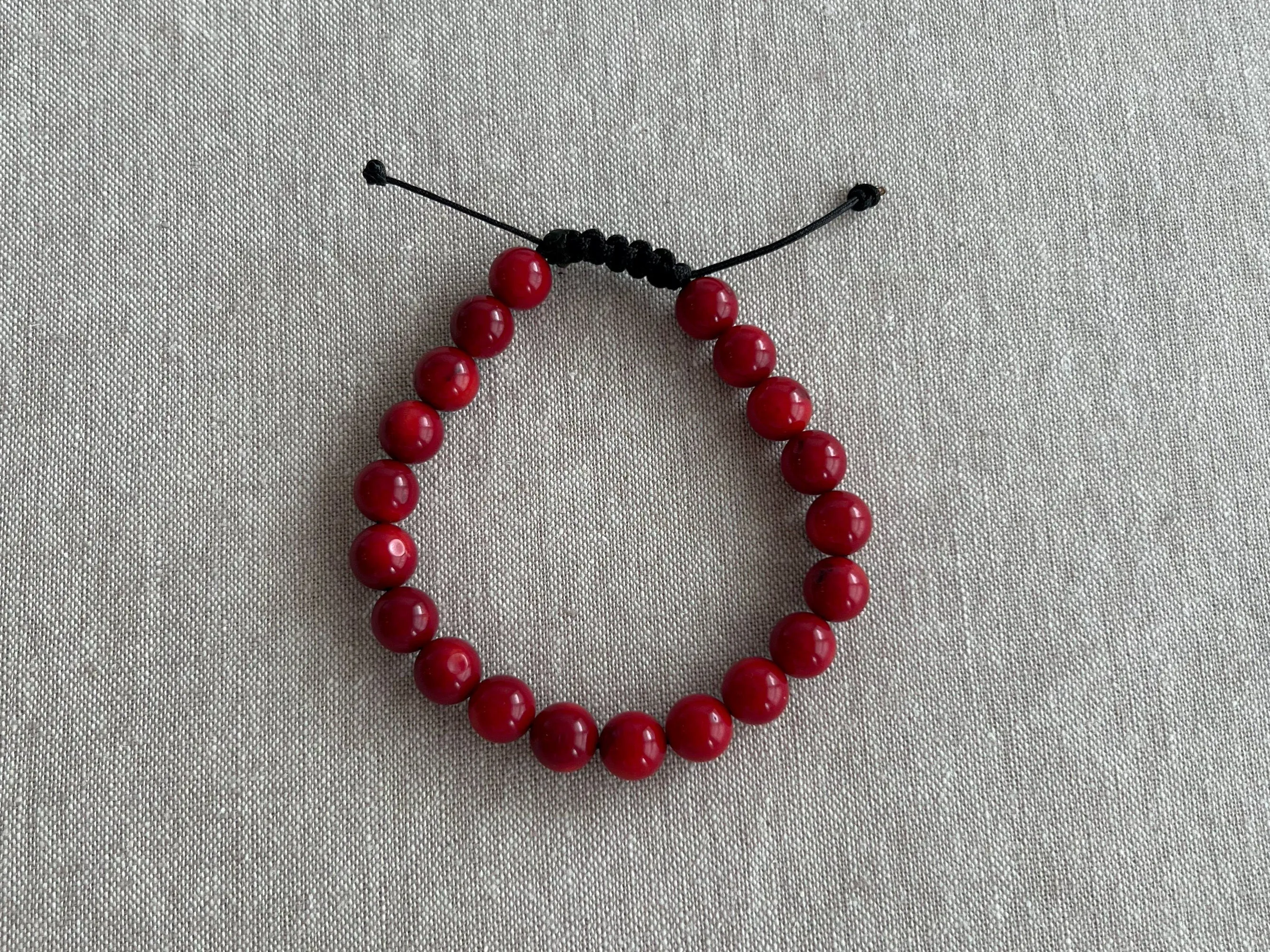 Men's Red Coral Adjustable Bracelet
