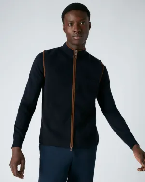 Men's Shaftsbury Suede Trim Cashmere Gilet Navy Blue