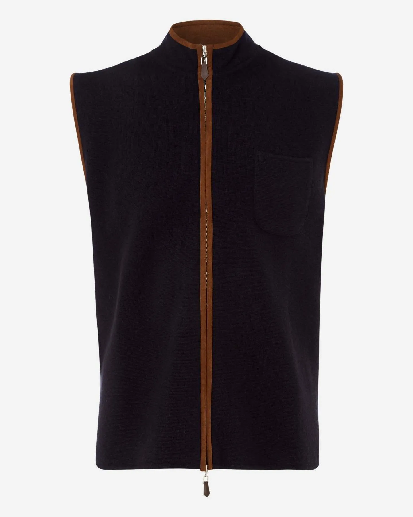 Men's Shaftsbury Suede Trim Cashmere Gilet Navy Blue