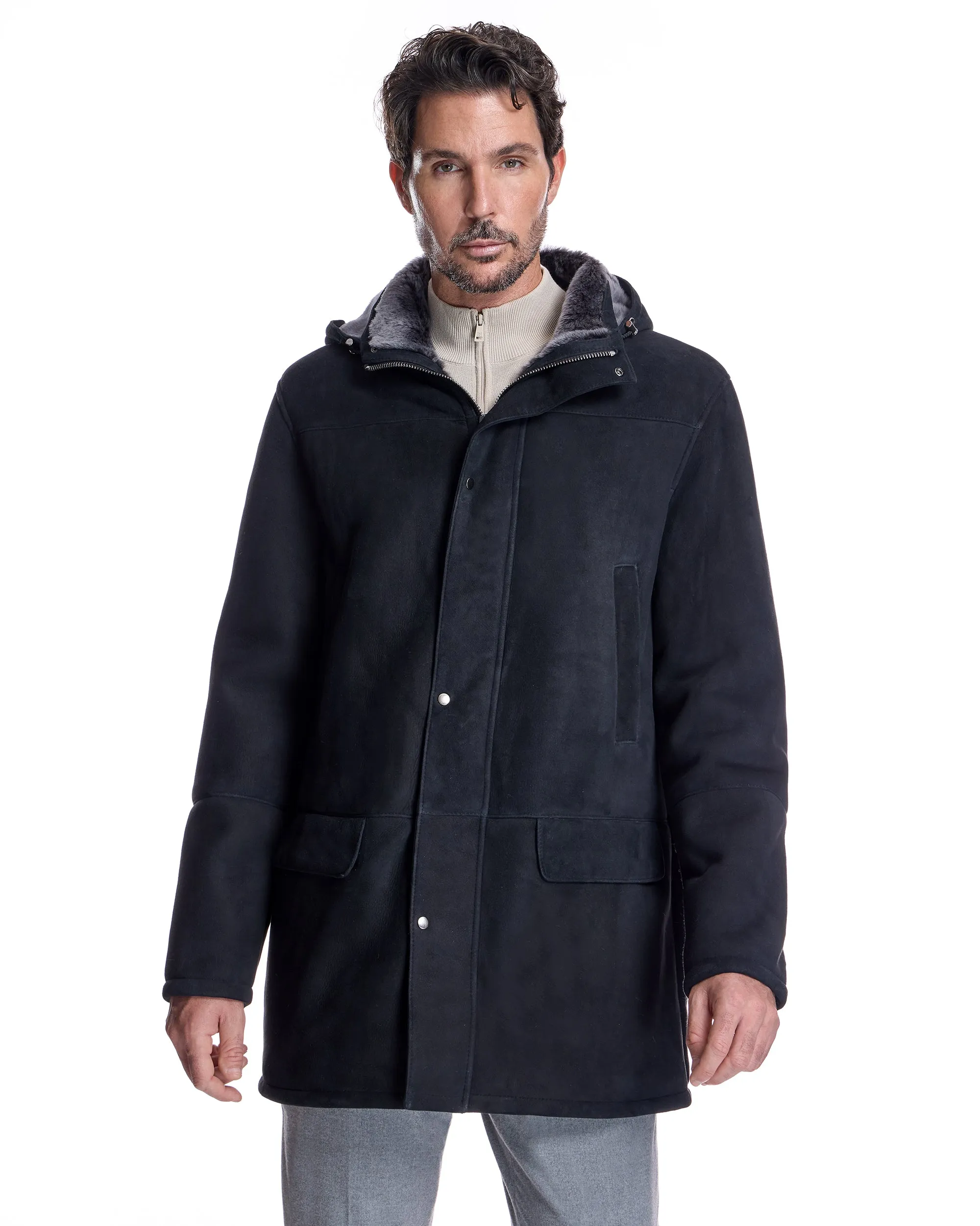 Men's Shearling Hooded Coat