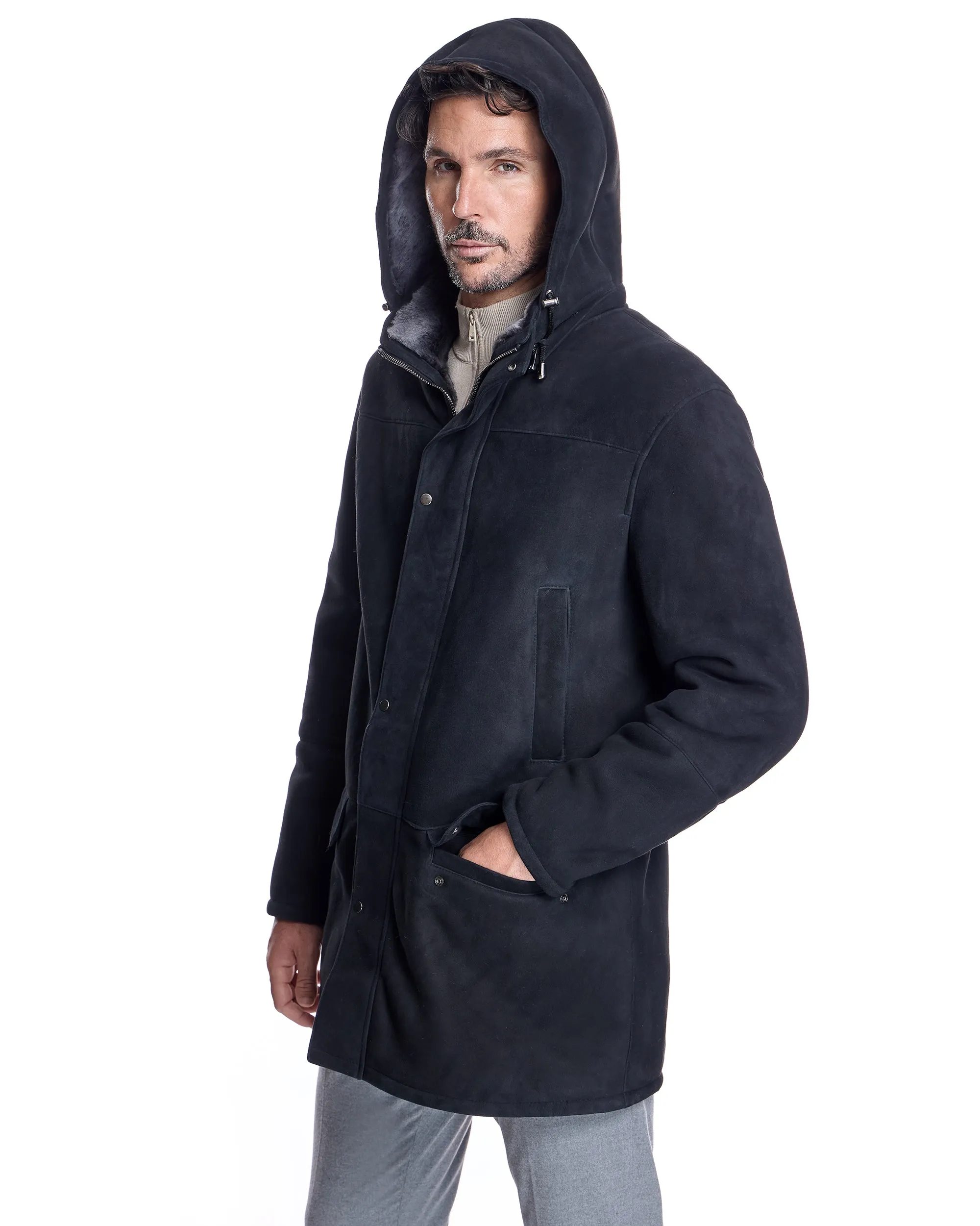 Men's Shearling Hooded Coat