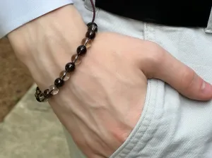 Men's Smoky Quartz Two Tone Adjustable Bracelet