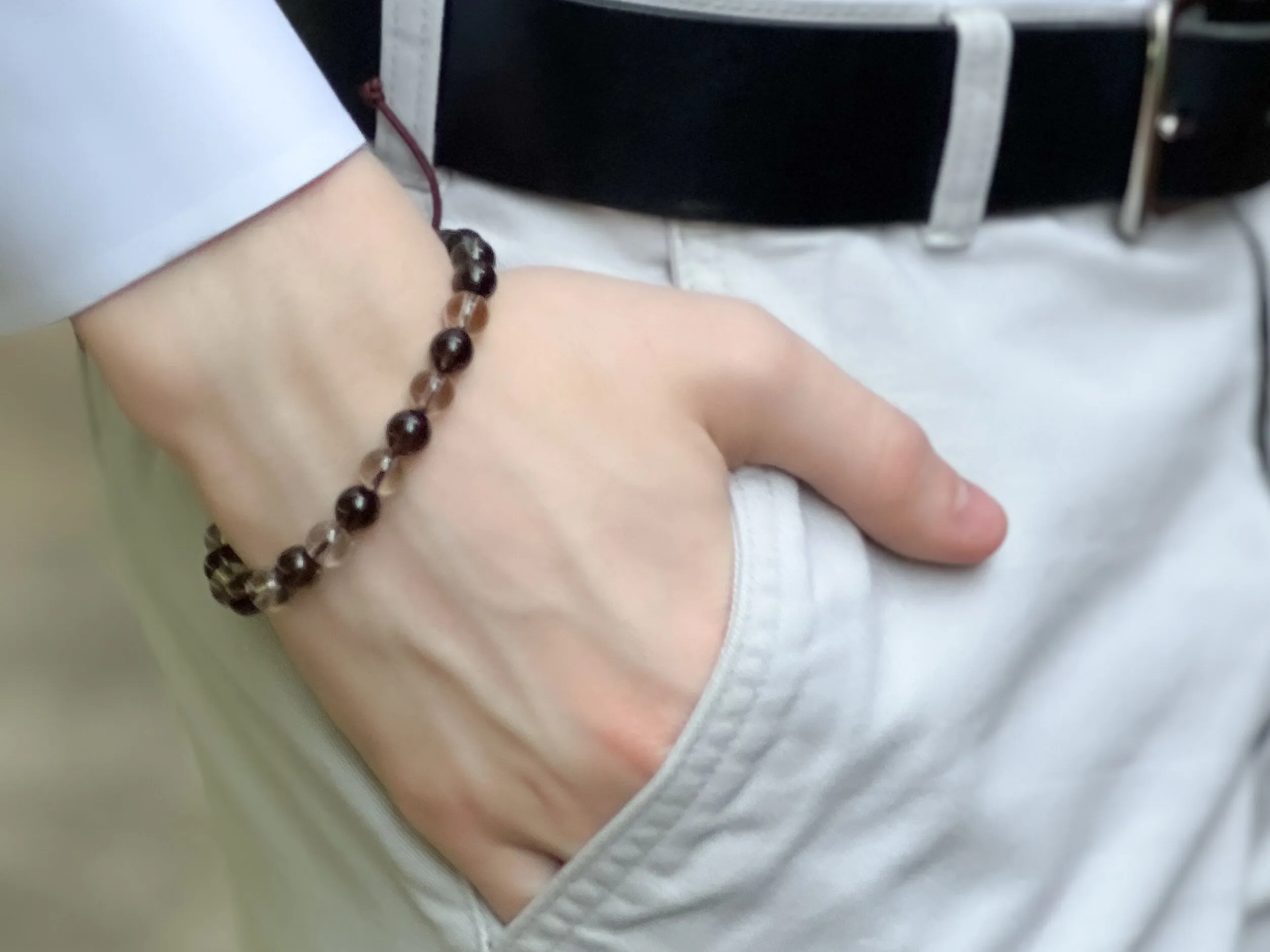 Men's Smoky Quartz Two Tone Adjustable Bracelet