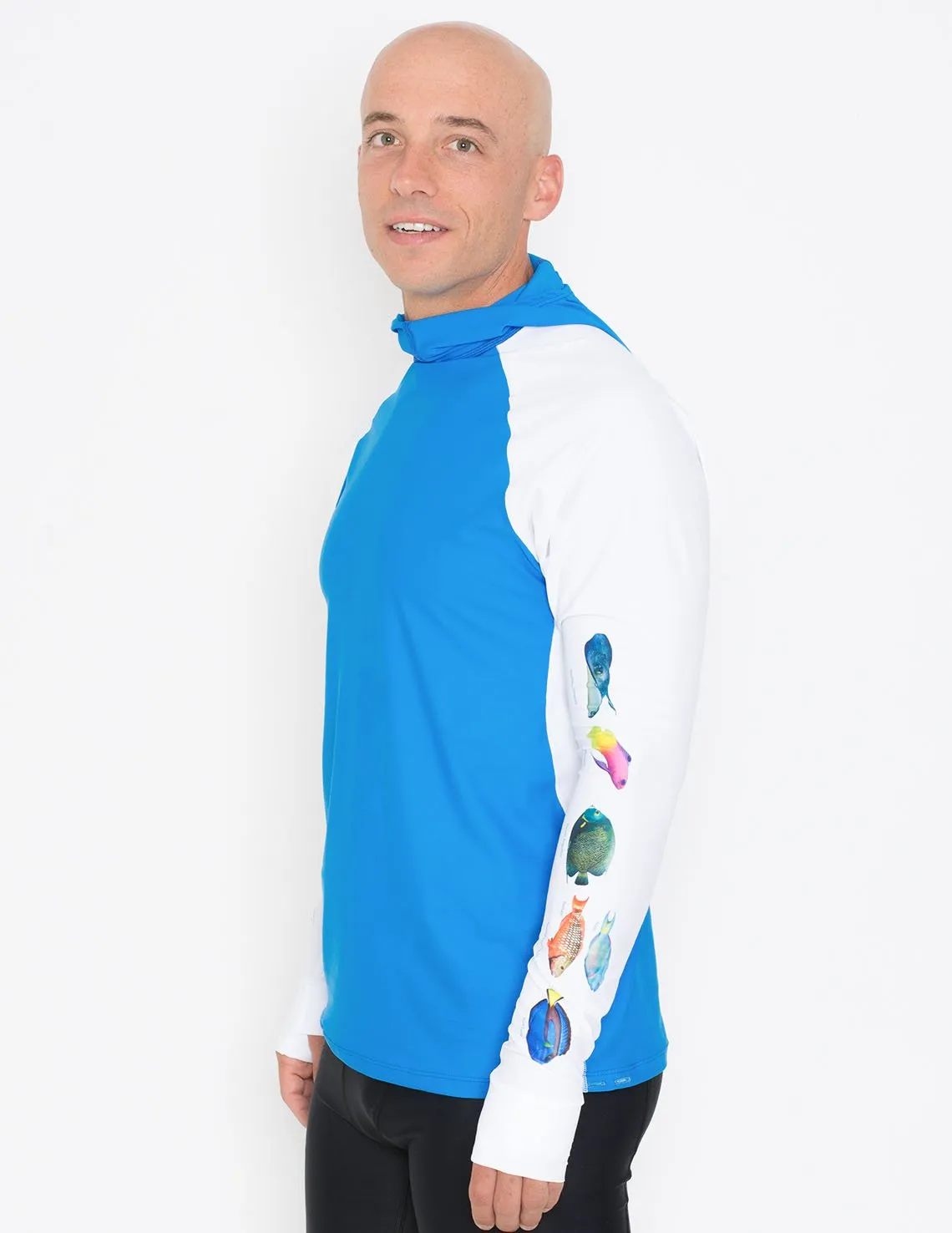 Men's Snorkel Hoodie Rash Guard - Caribbean Fish ID - Gray