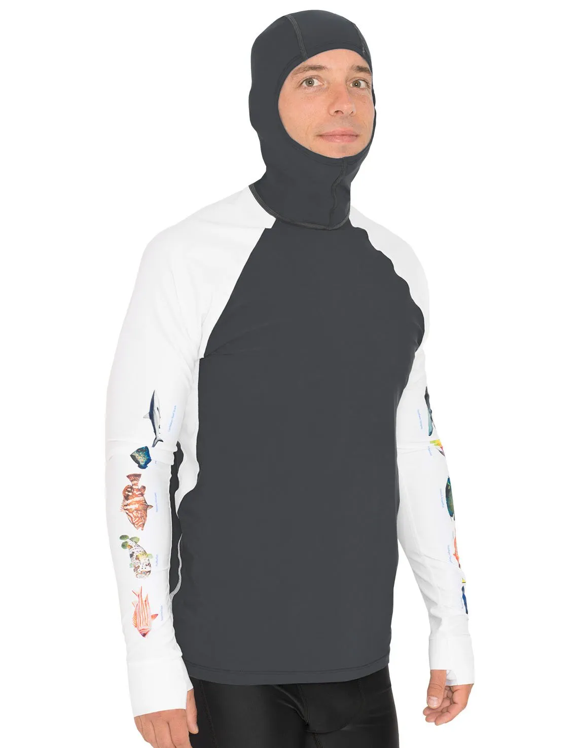 Men's Snorkel Hoodie Rash Guard - Caribbean Fish ID - Gray