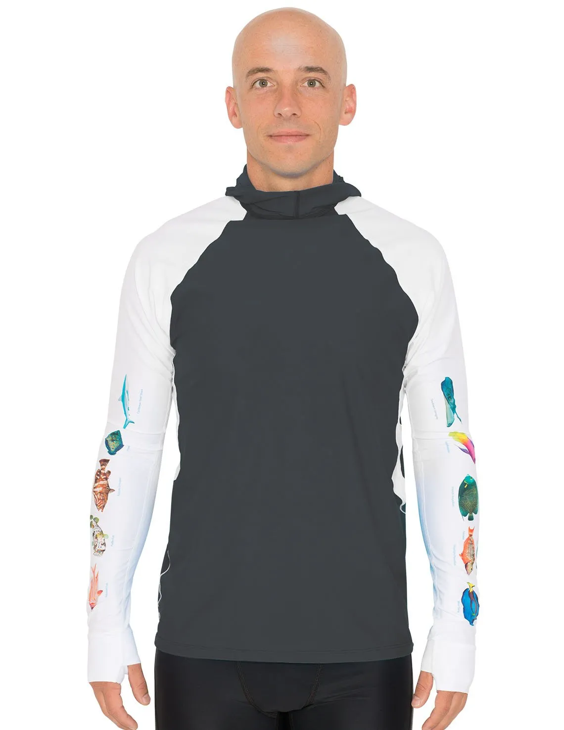 Men's Snorkel Hoodie Rash Guard - Caribbean Fish ID - Gray