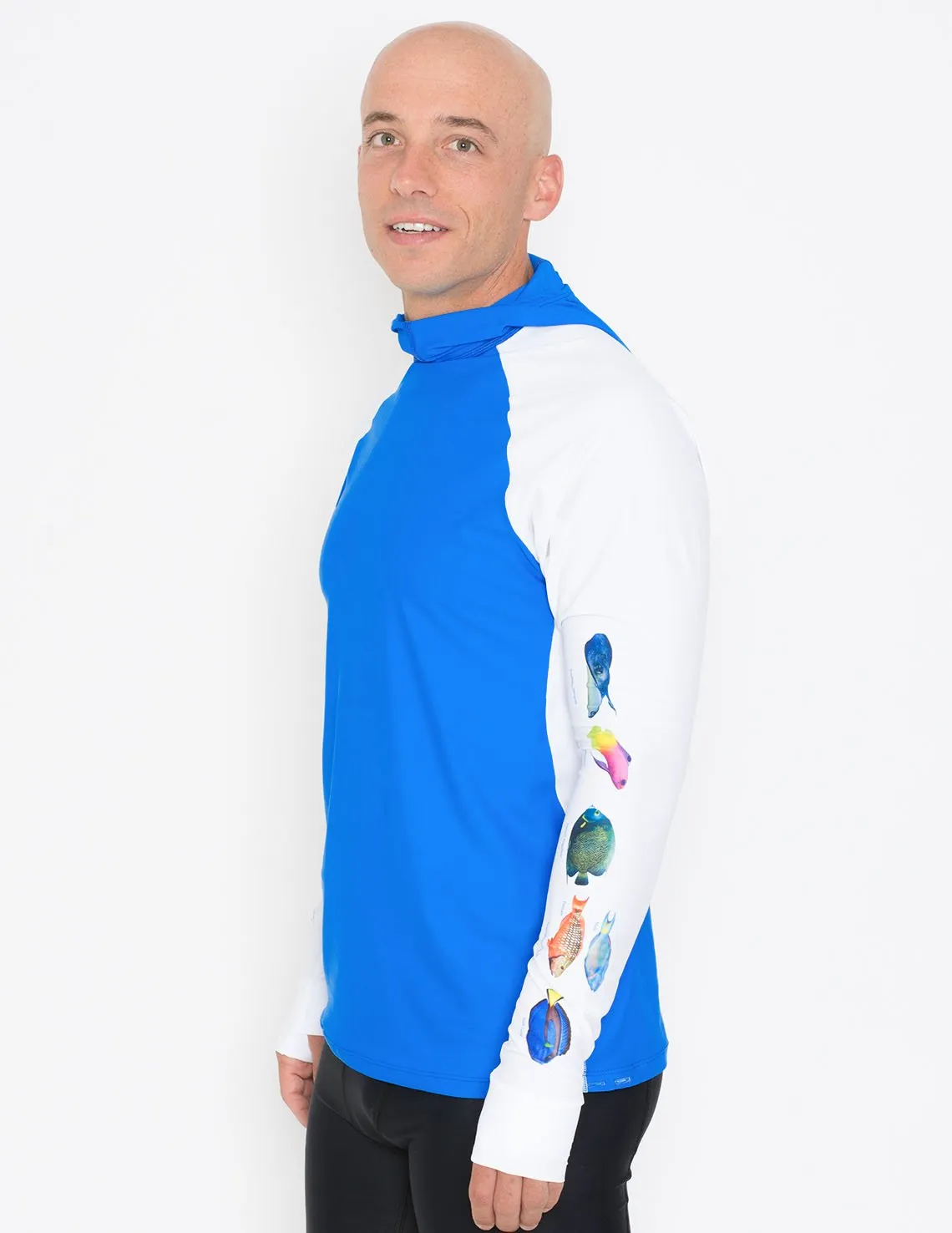 Men's Snorkel Hoodie Rash Guard - Caribbean Fish ID - Royal