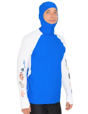 Men's Snorkel Hoodie Rash Guard - Caribbean Fish ID - Royal