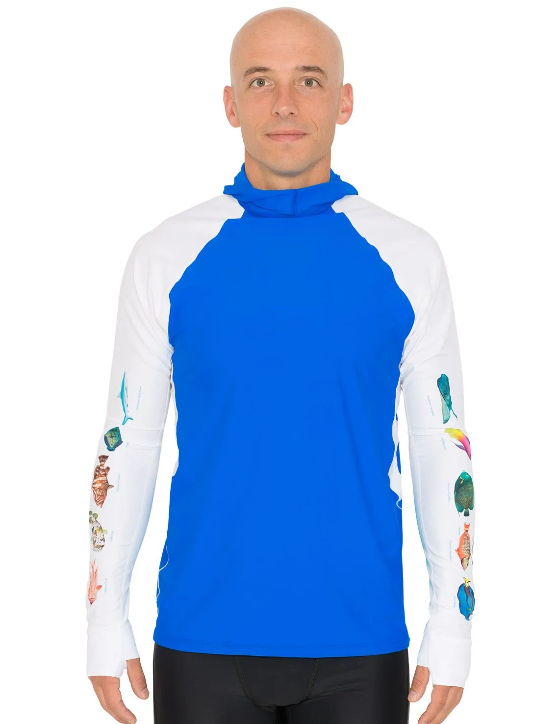 Men's Snorkel Hoodie Rash Guard - Caribbean Fish ID - Royal