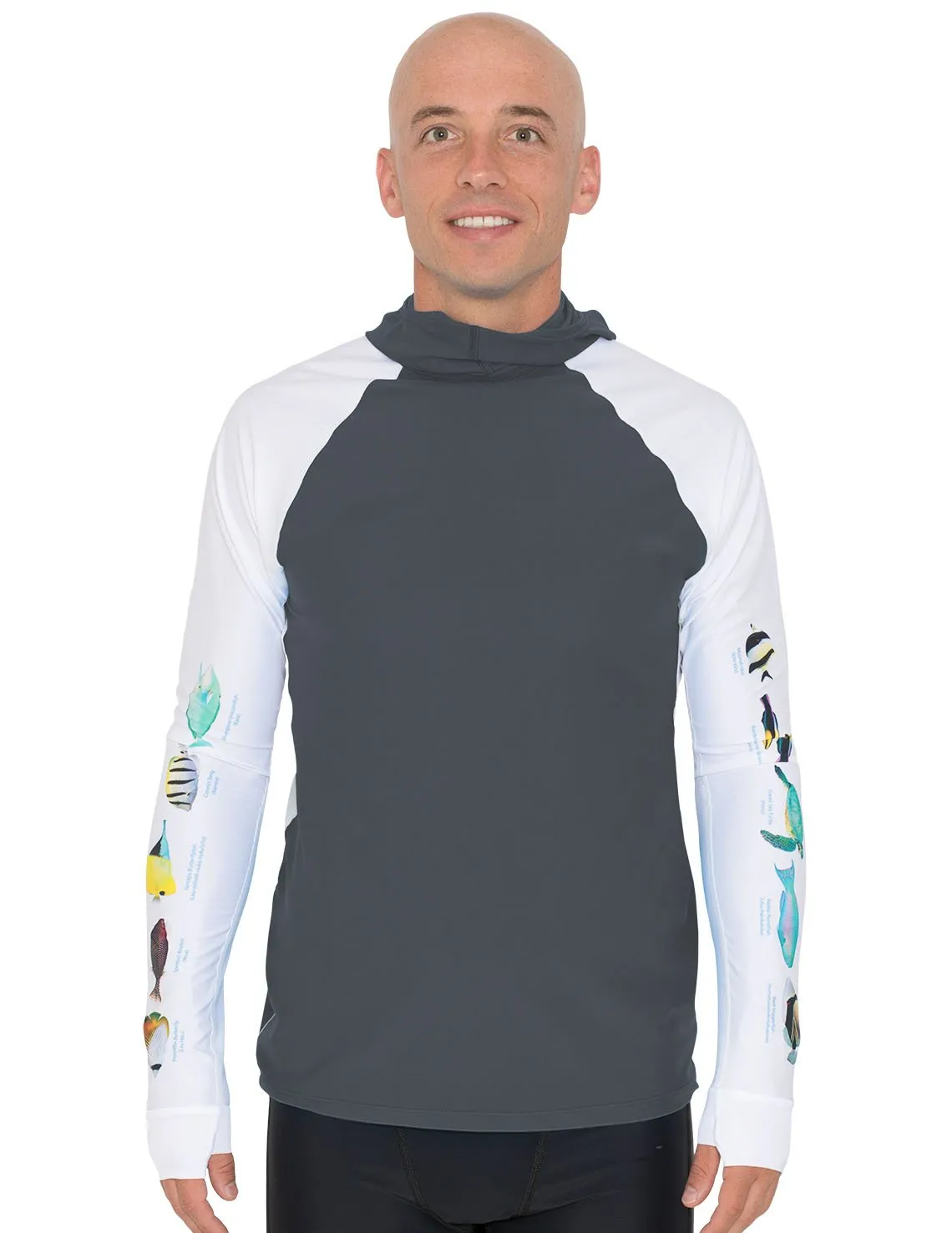 Men's Snorkel Hoodie Rash Guard - Hawaii Fish ID - Gray