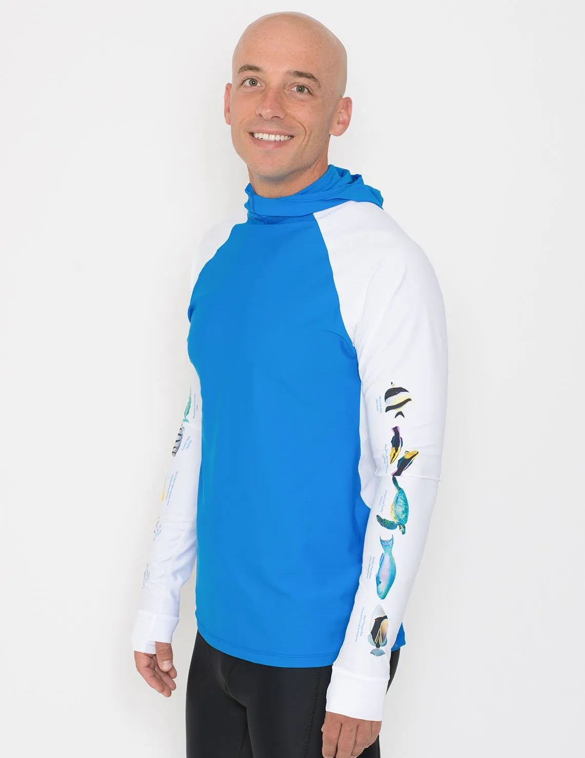 Men's Snorkel Hoodie Rash Guard - Hawaii Fish ID - Gray