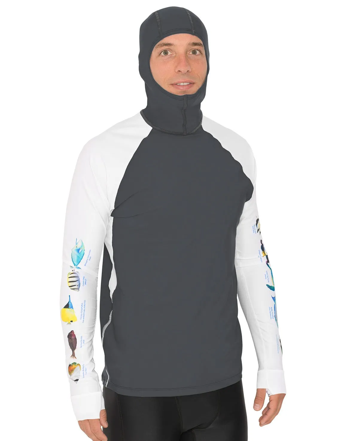 Men's Snorkel Hoodie Rash Guard - Hawaii Fish ID - Gray