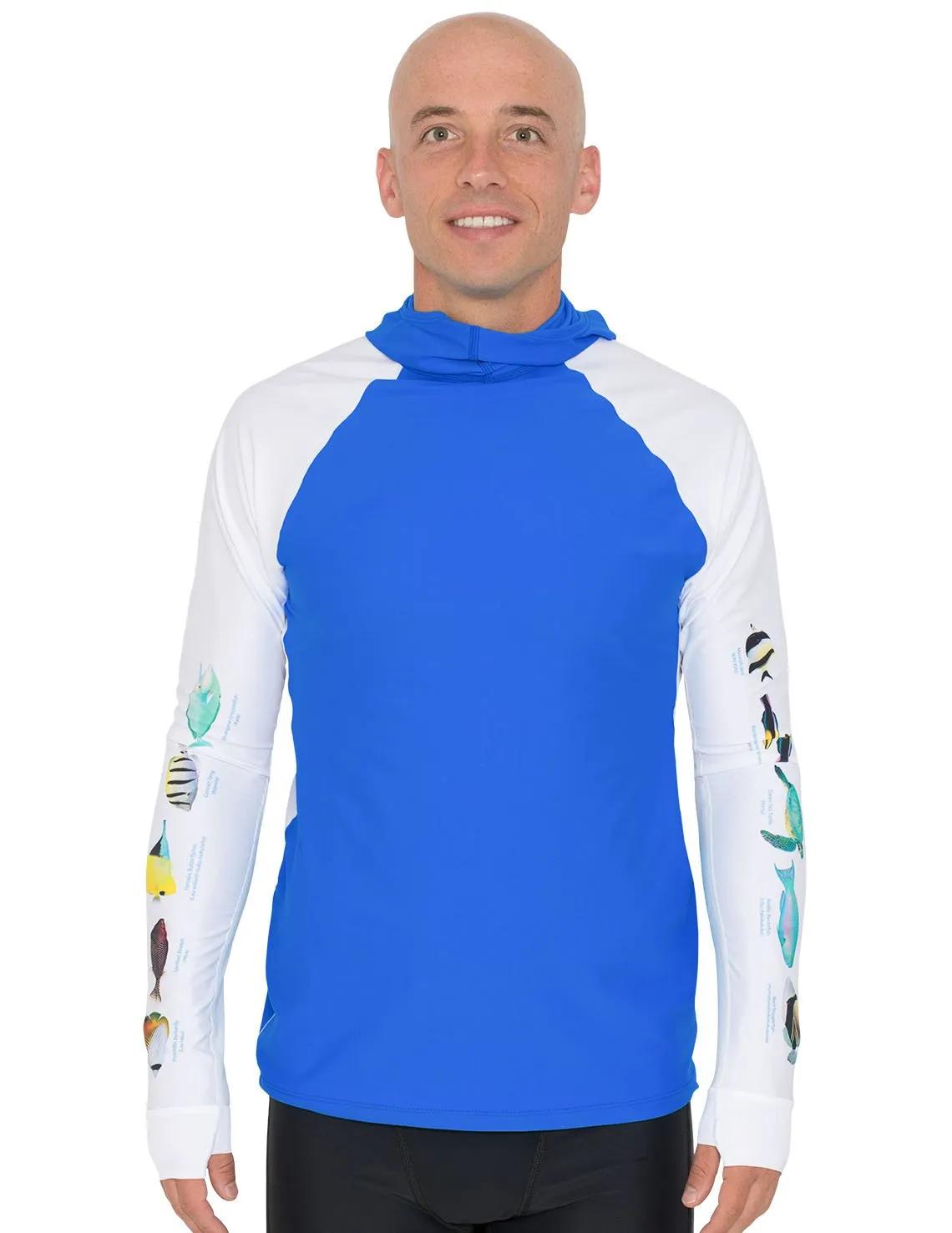 Men's Snorkel Hoodie Rash Guard - Hawaii Fish ID - Royal
