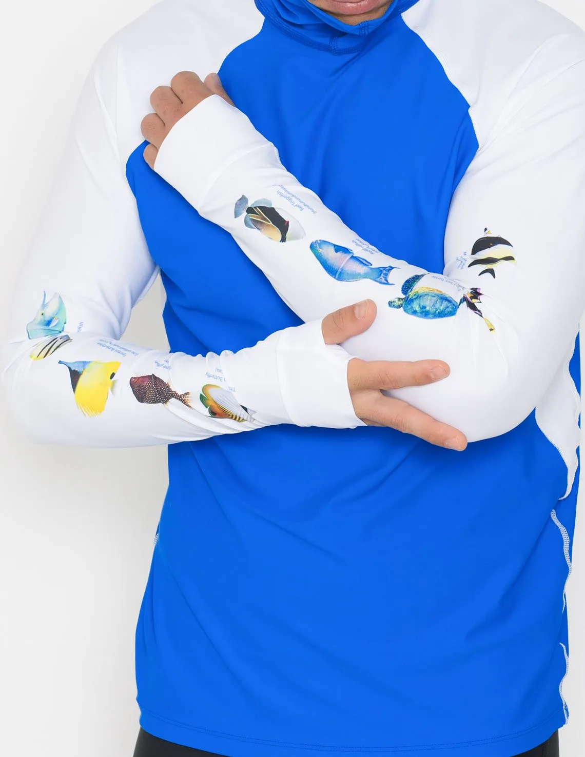 Men's Snorkel Hoodie Rash Guard - Hawaii Fish ID - Royal